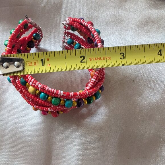 African pattern Beaded cuff bracelet/Earrings - Picture 3 of 7